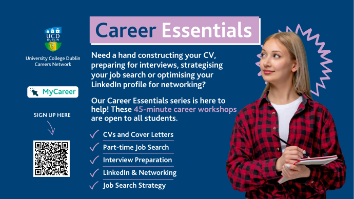 A graphic explaining the details of the Career Essentials Event Series.